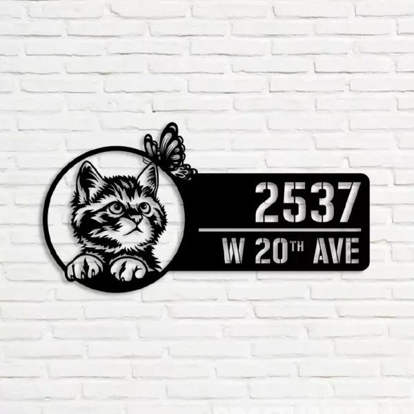 Custom Peeking Kitten Pet Metal Number Address Sign