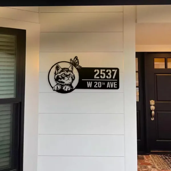 Custom Peeking Kitten Pet Metal Number Address Sign - Image 3