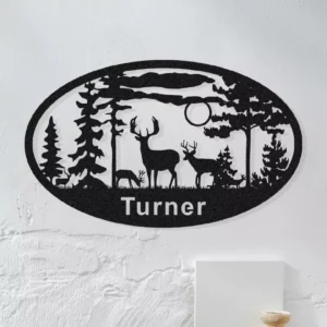 Custom Oval Deer Metal Cabin Sign